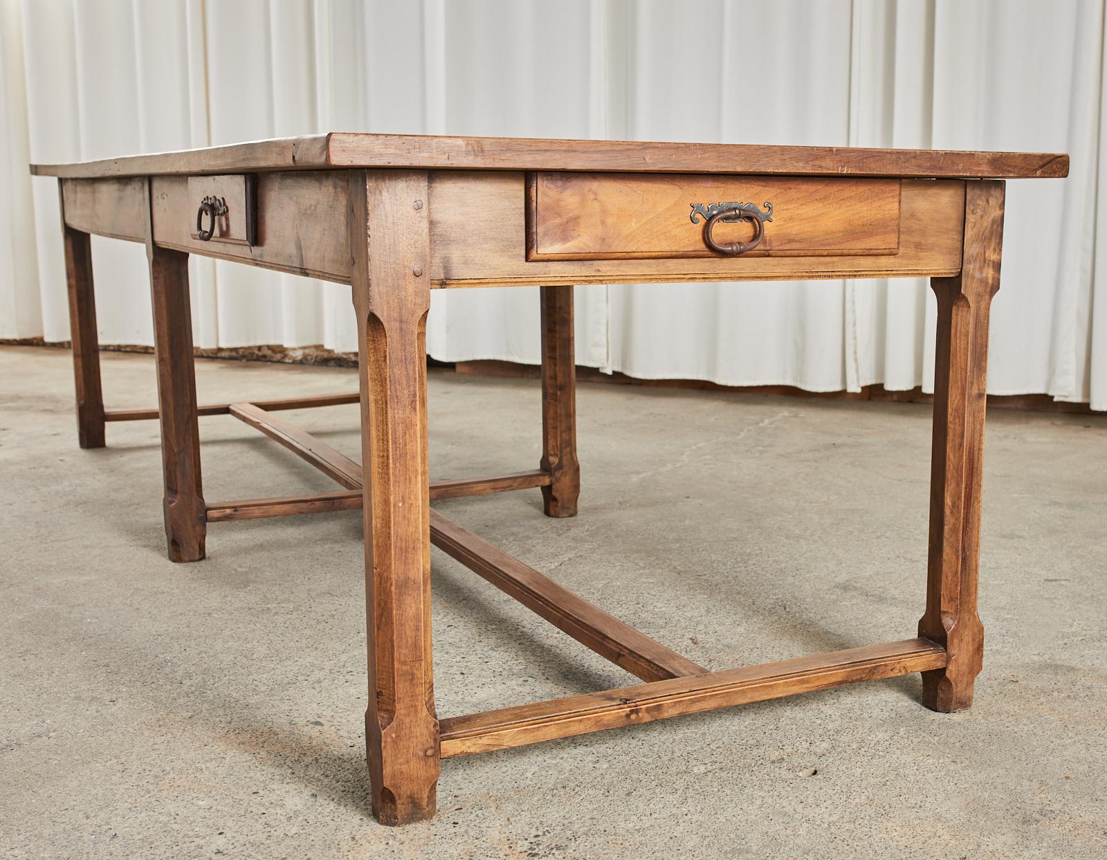 19th Century Country French Provincial Walnut Farmhouse Dining Table For Sale 11