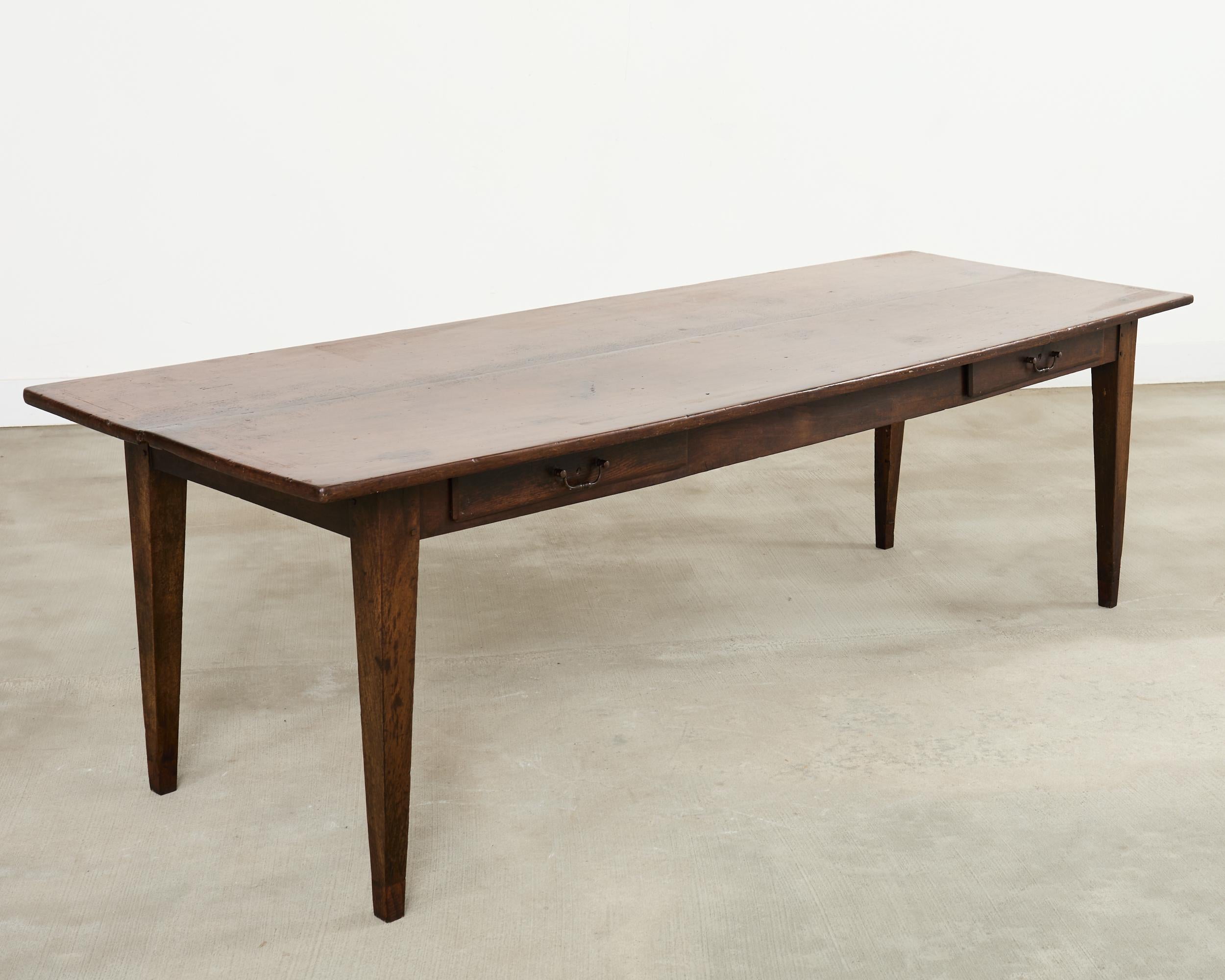 19th Century Country French Provincial Walnut Farmhouse Dining Table For Sale 14