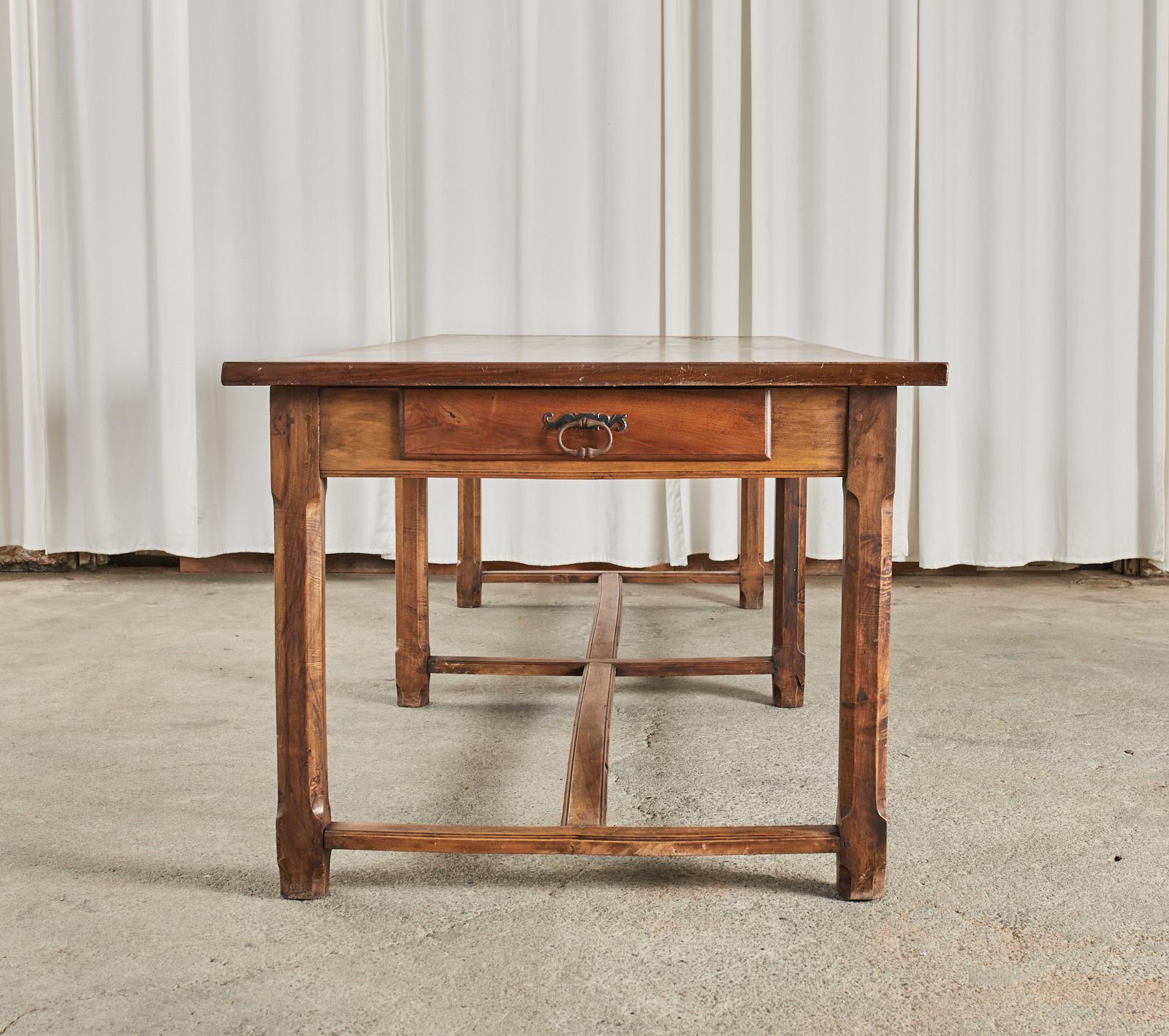 Hand-Crafted 19th Century Country French Provincial Walnut Farmhouse Dining Table For Sale