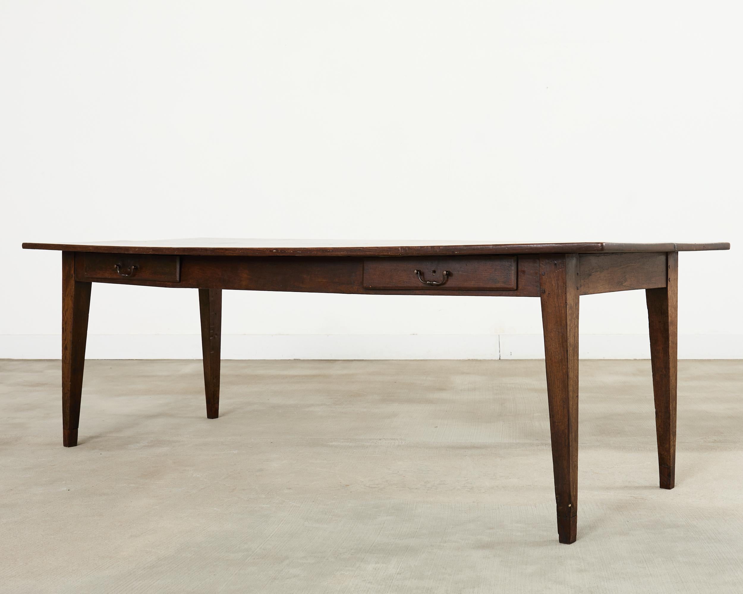 Hand-Crafted 19th Century Country French Provincial Walnut Farmhouse Dining Table For Sale