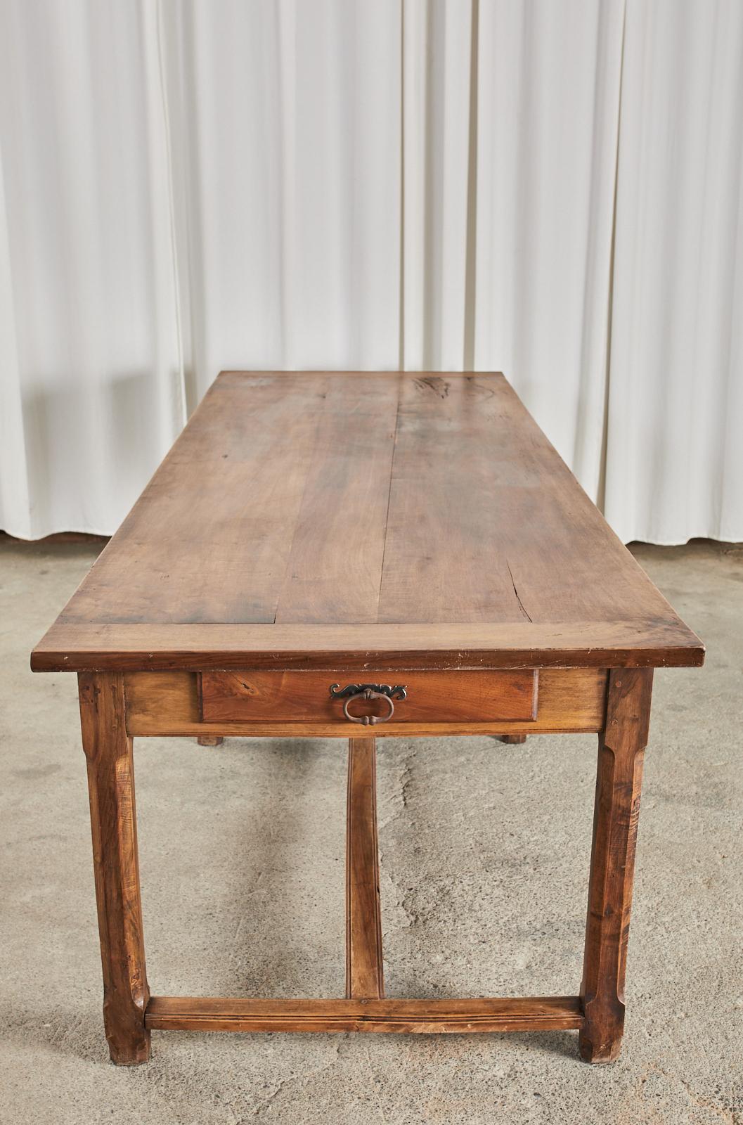 19th Century Country French Provincial Walnut Farmhouse Dining Table In Distressed Condition For Sale In Rio Vista, CA