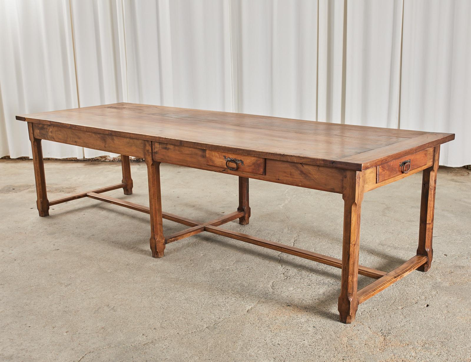 19th Century Country French Provincial Walnut Farmhouse Dining Table For Sale 3