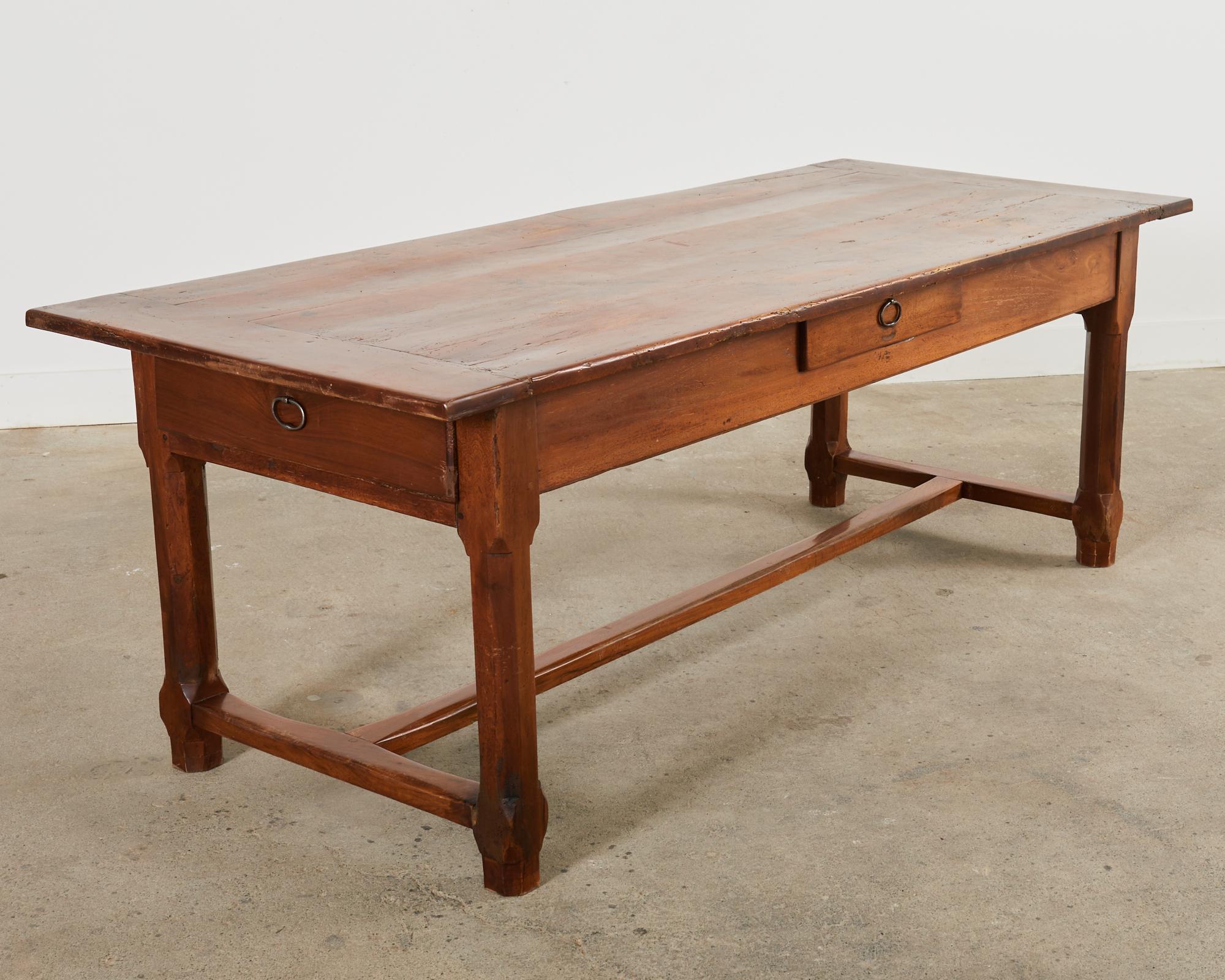 19th Century Country French Provincial Walnut Farmhouse Trestle Table For Sale 8