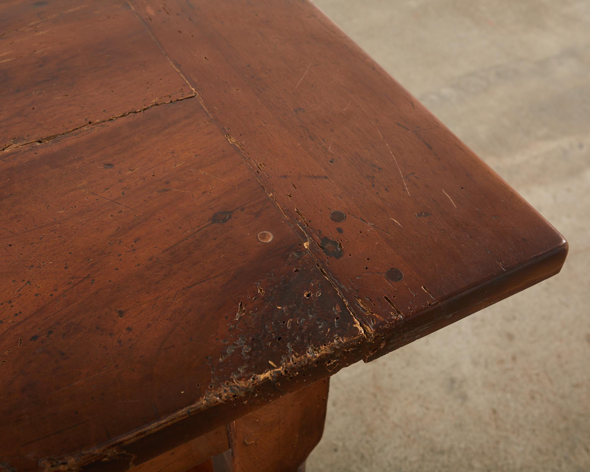 19th Century Country French Provincial Walnut Farmhouse Trestle Table For Sale 9