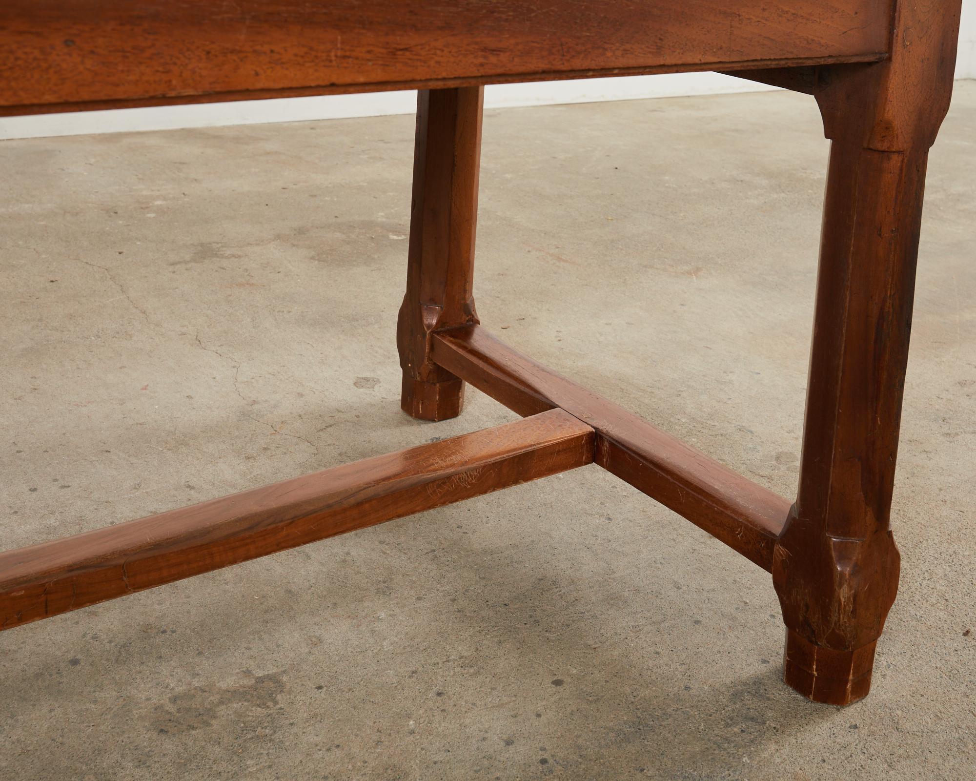 19th Century Country French Provincial Walnut Farmhouse Trestle Table For Sale 11