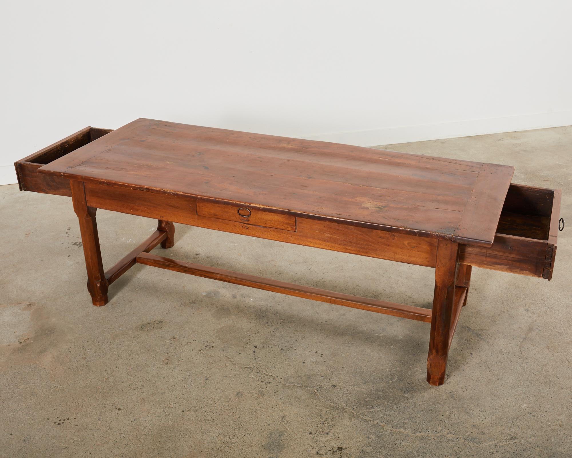 19th Century Country French Provincial Walnut Farmhouse Trestle Table For Sale 3