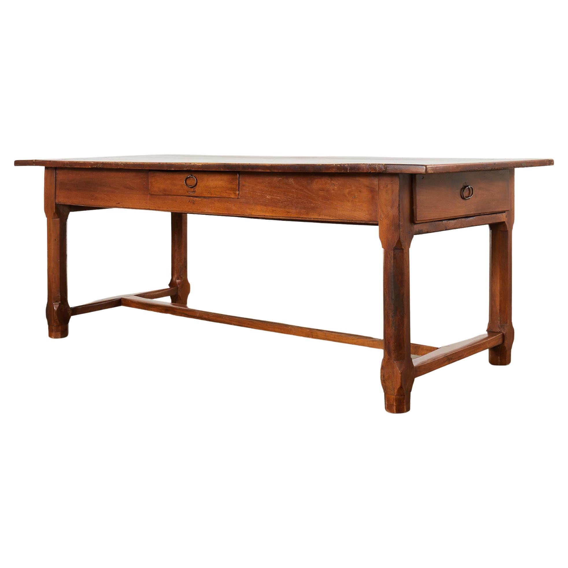 19th Century Country French Provincial Walnut Farmhouse Trestle Table For Sale