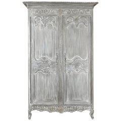 19th Century Country French Provincial Whitewashed Armoire