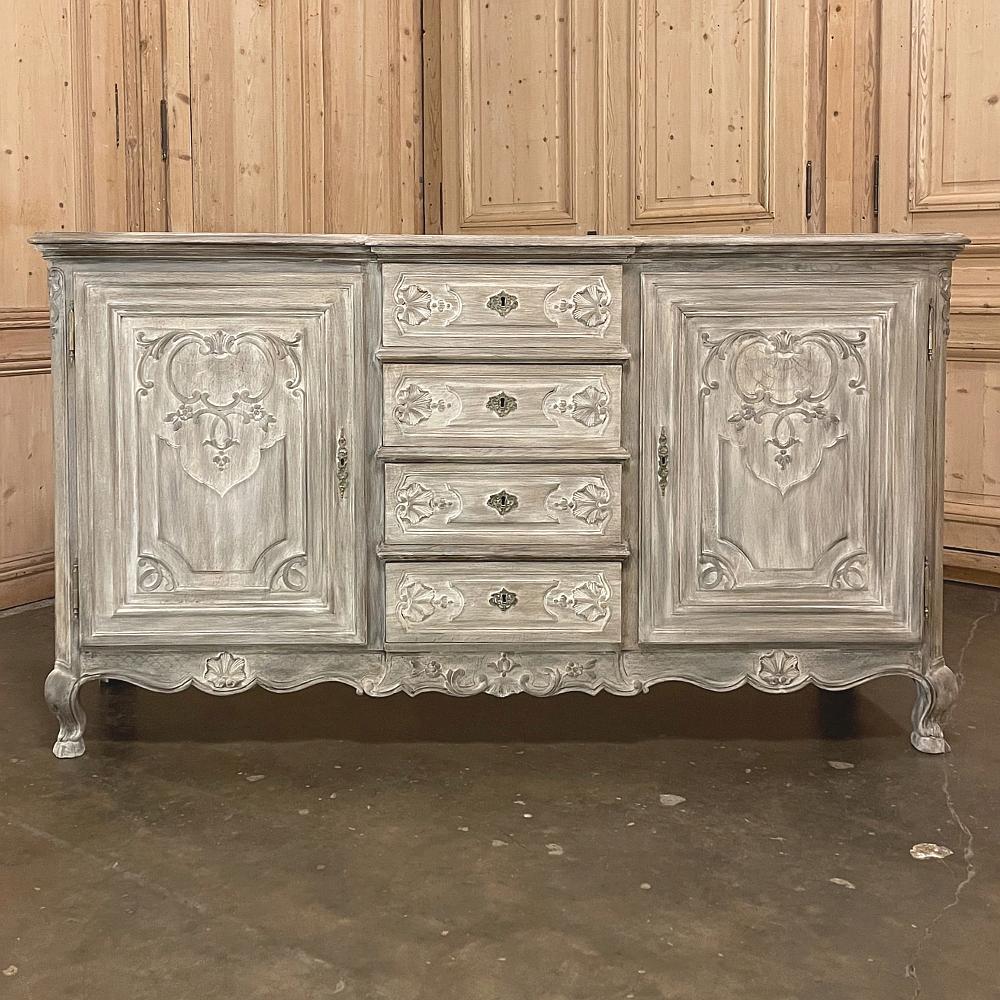 Hand-Carved 19th Century Country French Regence Whitewashed Buffet