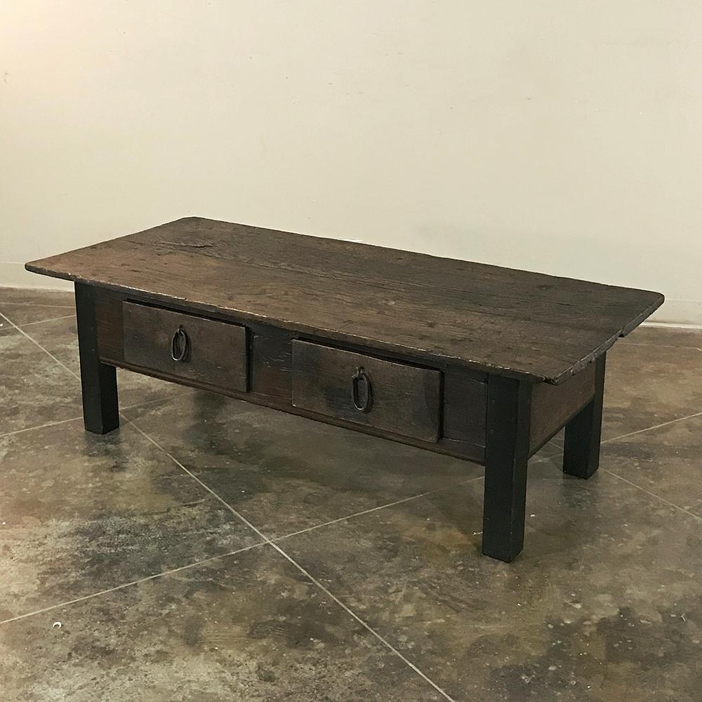 Dutch 19th Century Country French Rustic Provincial Elmwood Coffee Table