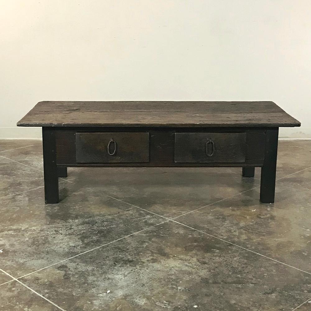 Hand-Crafted 19th Century Country French Rustic Provincial Elmwood Coffee Table