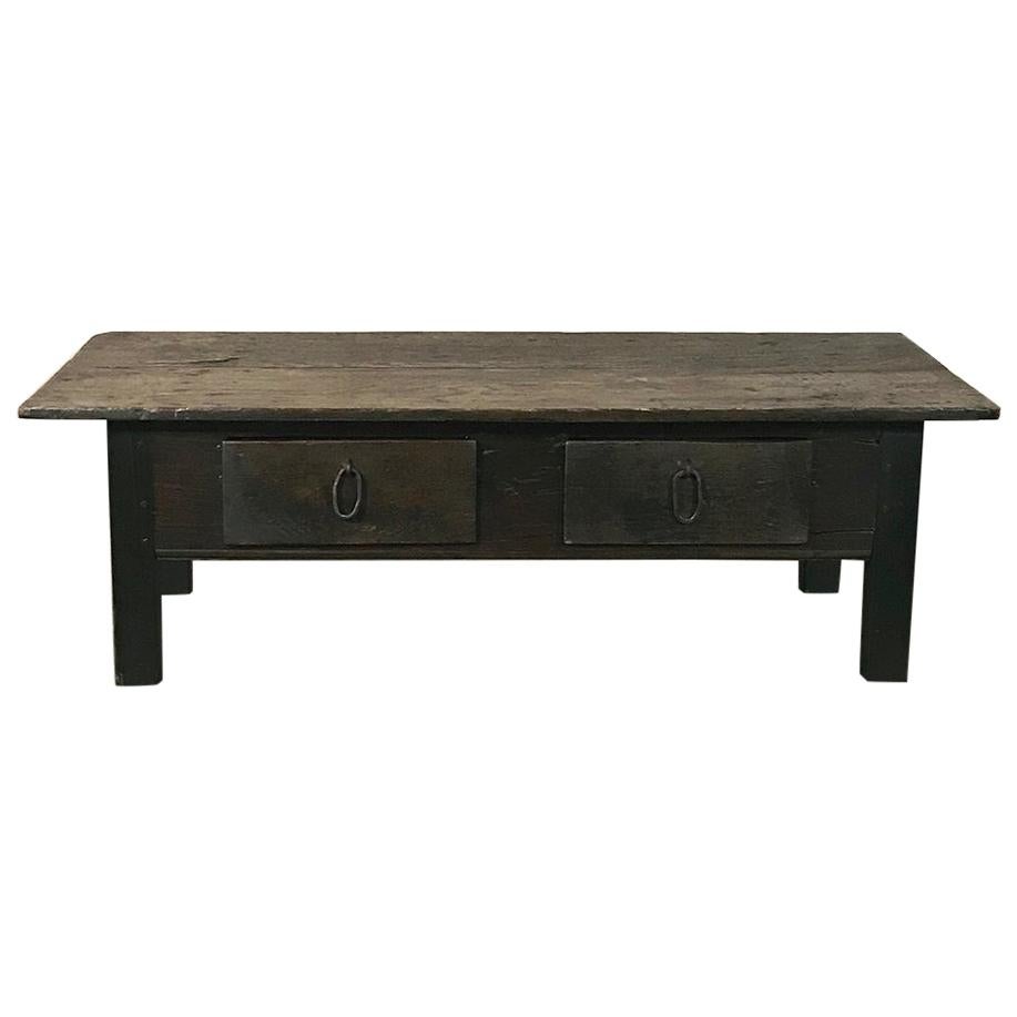 19th Century Country French Rustic Provincial Elmwood Coffee Table