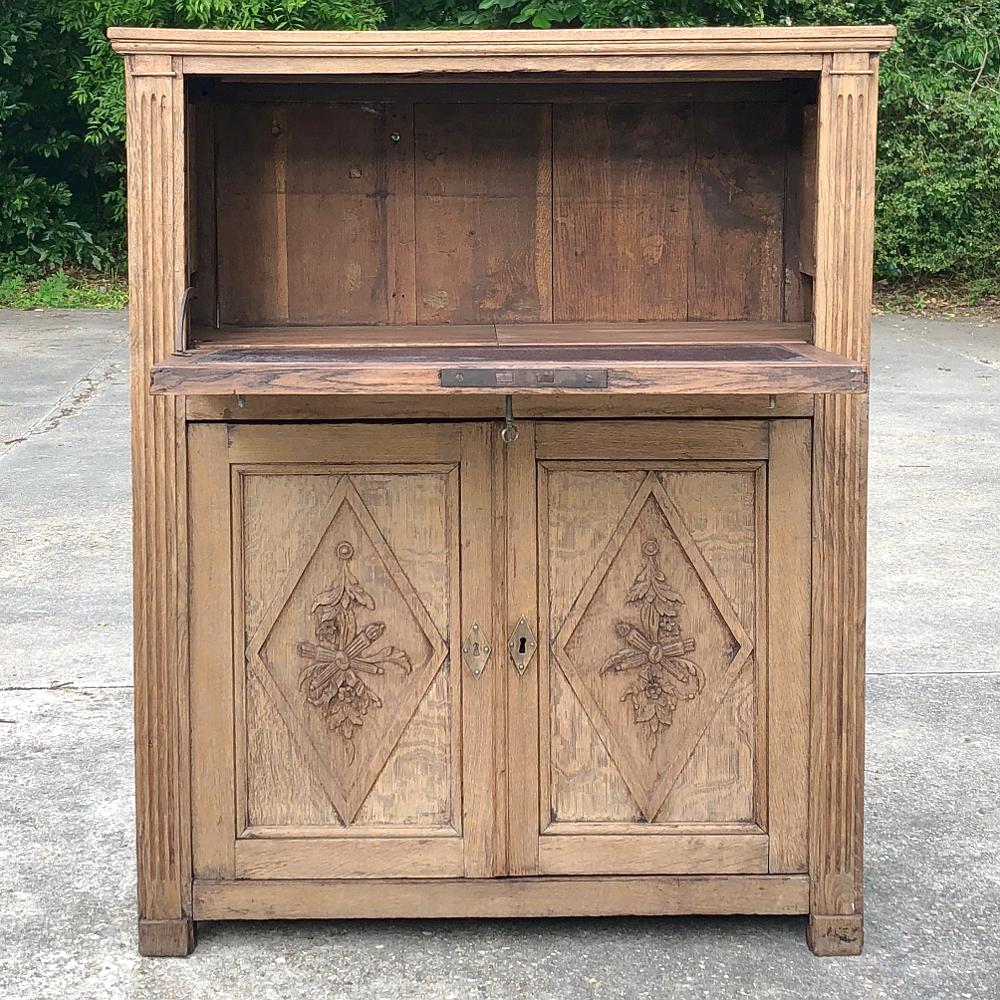 Hand-Carved 19th Century Country French Rustic Stripped Secretary