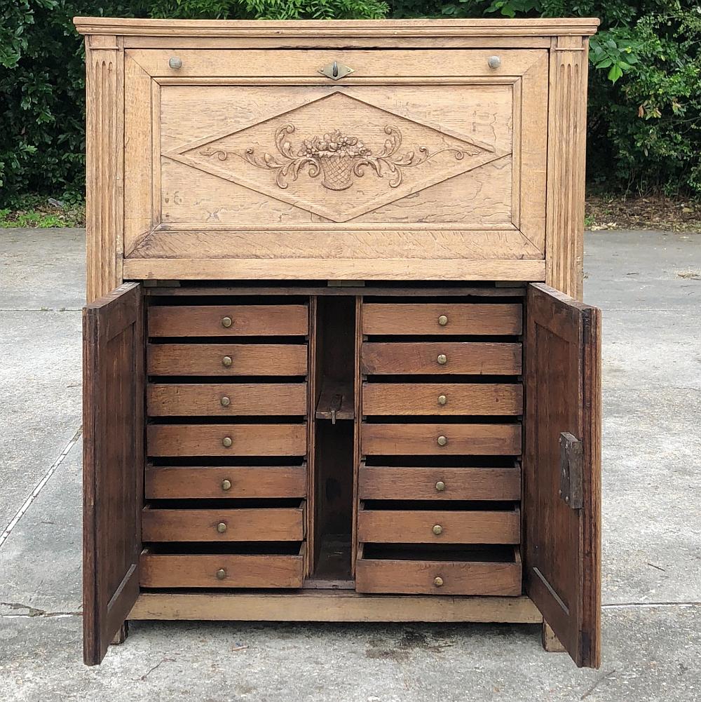 Oak 19th Century Country French Rustic Stripped Secretary