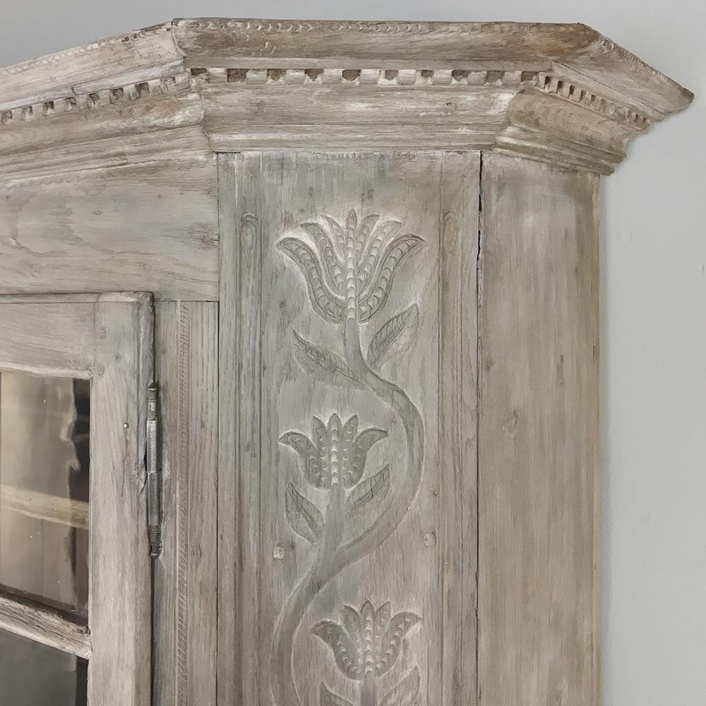 19th Century Country French Rustic Whitewashed Bookcase, Cabinet 1