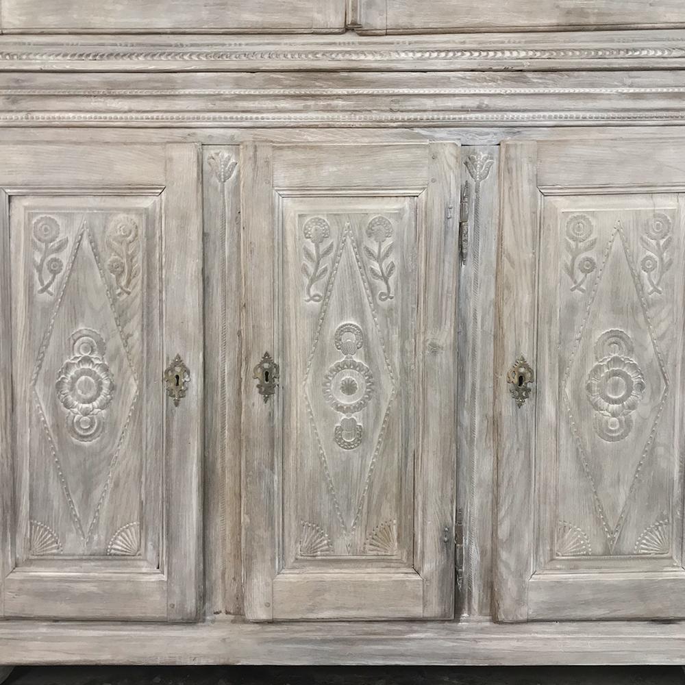 Oak 19th Century Country French Rustic Whitewashed Bookcase, Cabinet