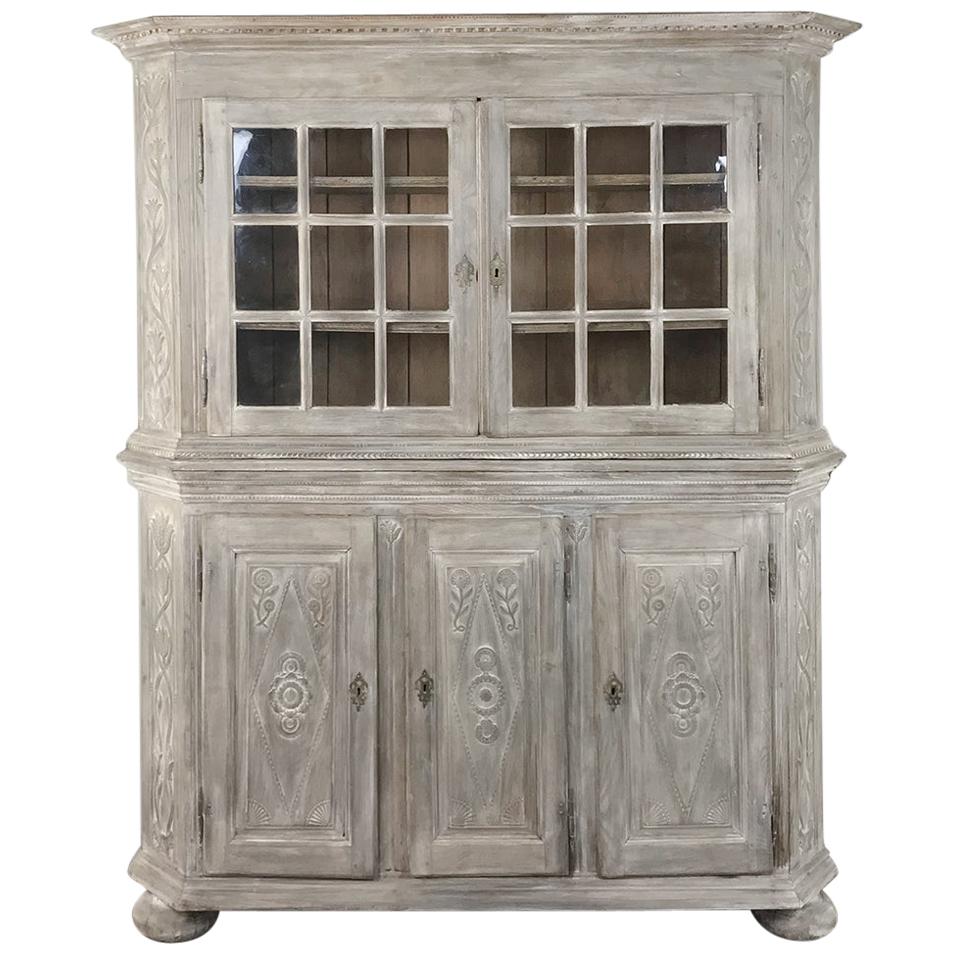 19th Century Country French Rustic Whitewashed Bookcase, Cabinet