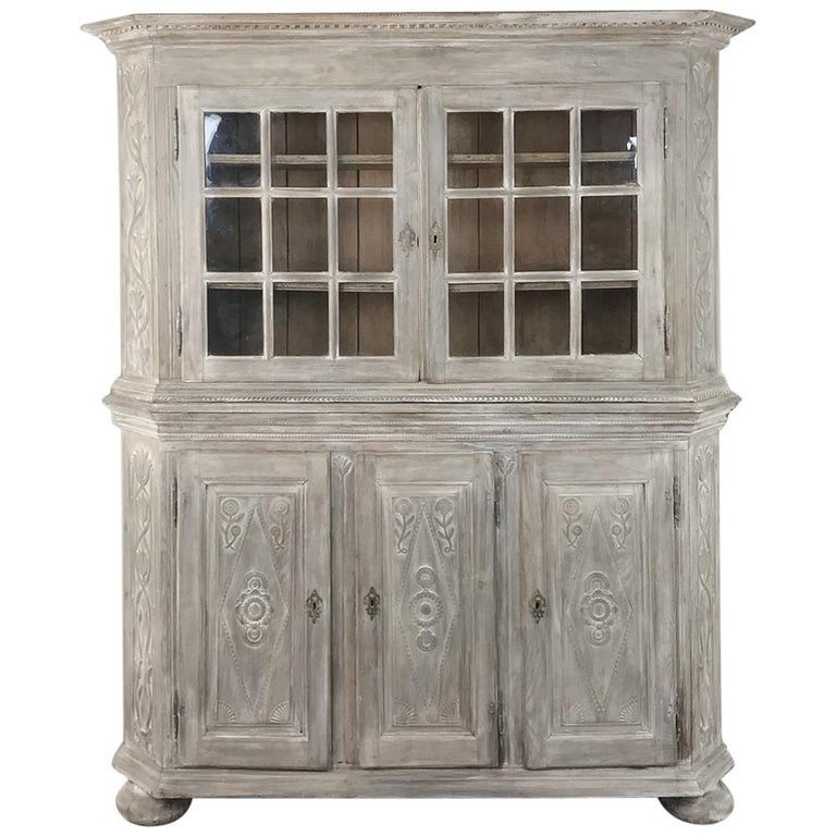 19th Century Country French Rustic, Whitewashed Wood Bookcase