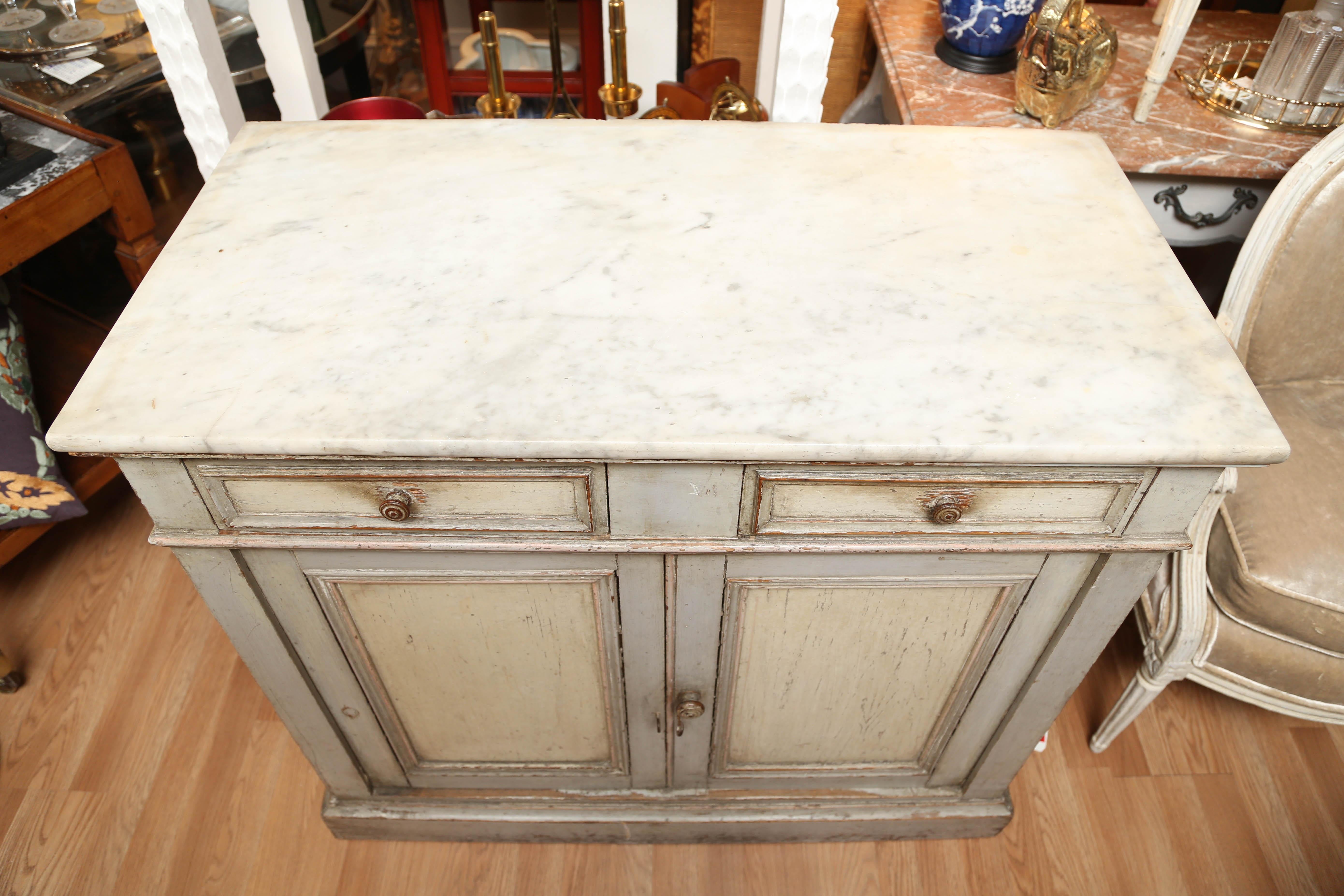 Antique French cupboard with original paint and marble-top.
