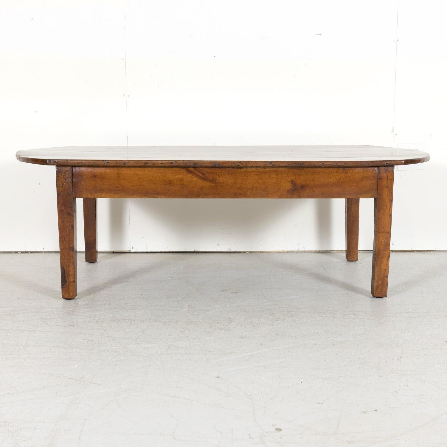 19th Century Country French Solid Cherry Oval Coffee Table with Drawer 11