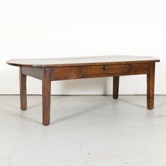 19th Century Country French Solid Cherry Oval Coffee Table with Drawer