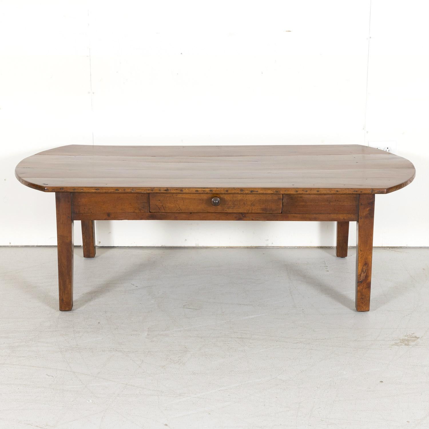 Late 19th Century 19th Century Country French Solid Cherry Oval Coffee Table with Drawer