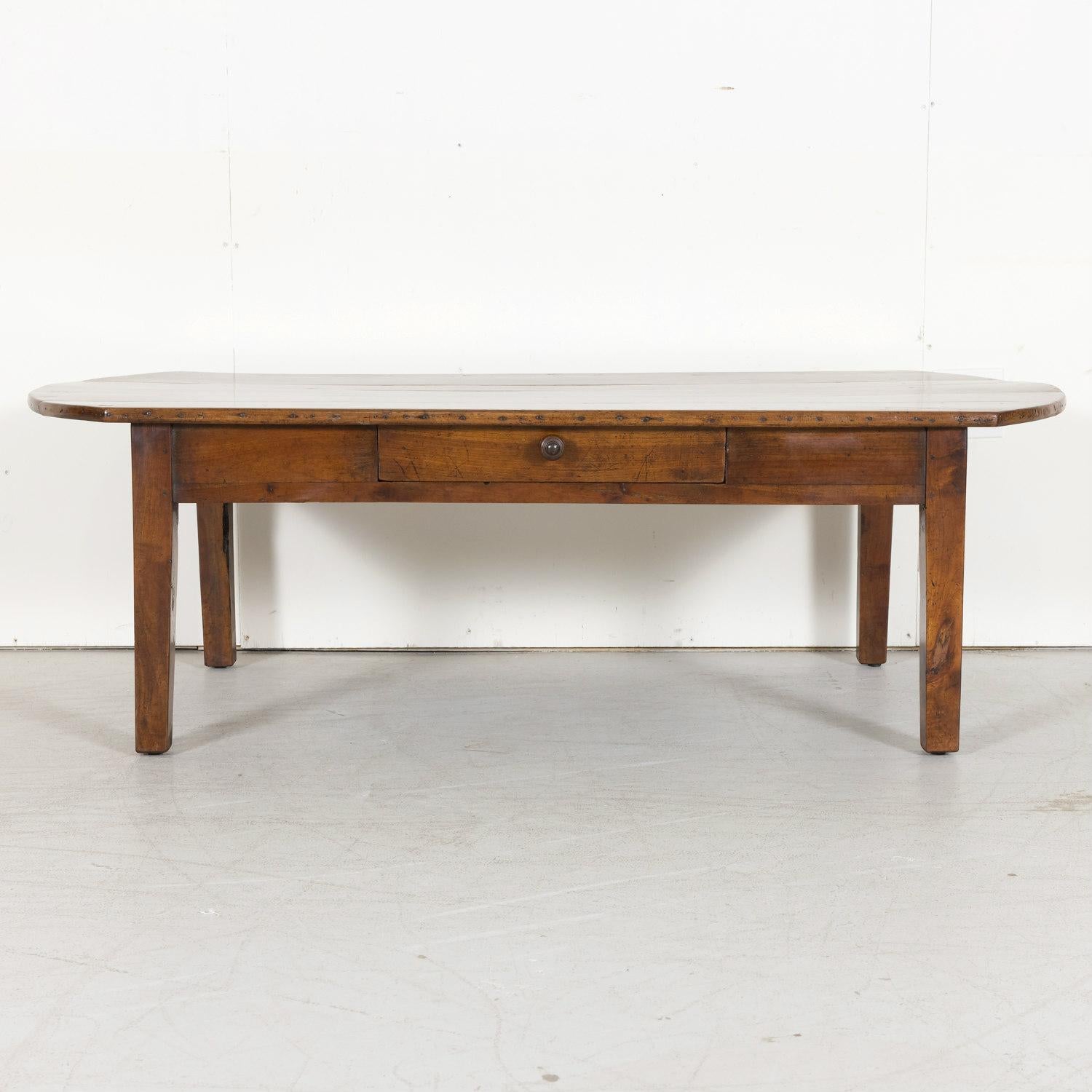 19th Century Country French Solid Cherry Oval Coffee Table with Drawer 1