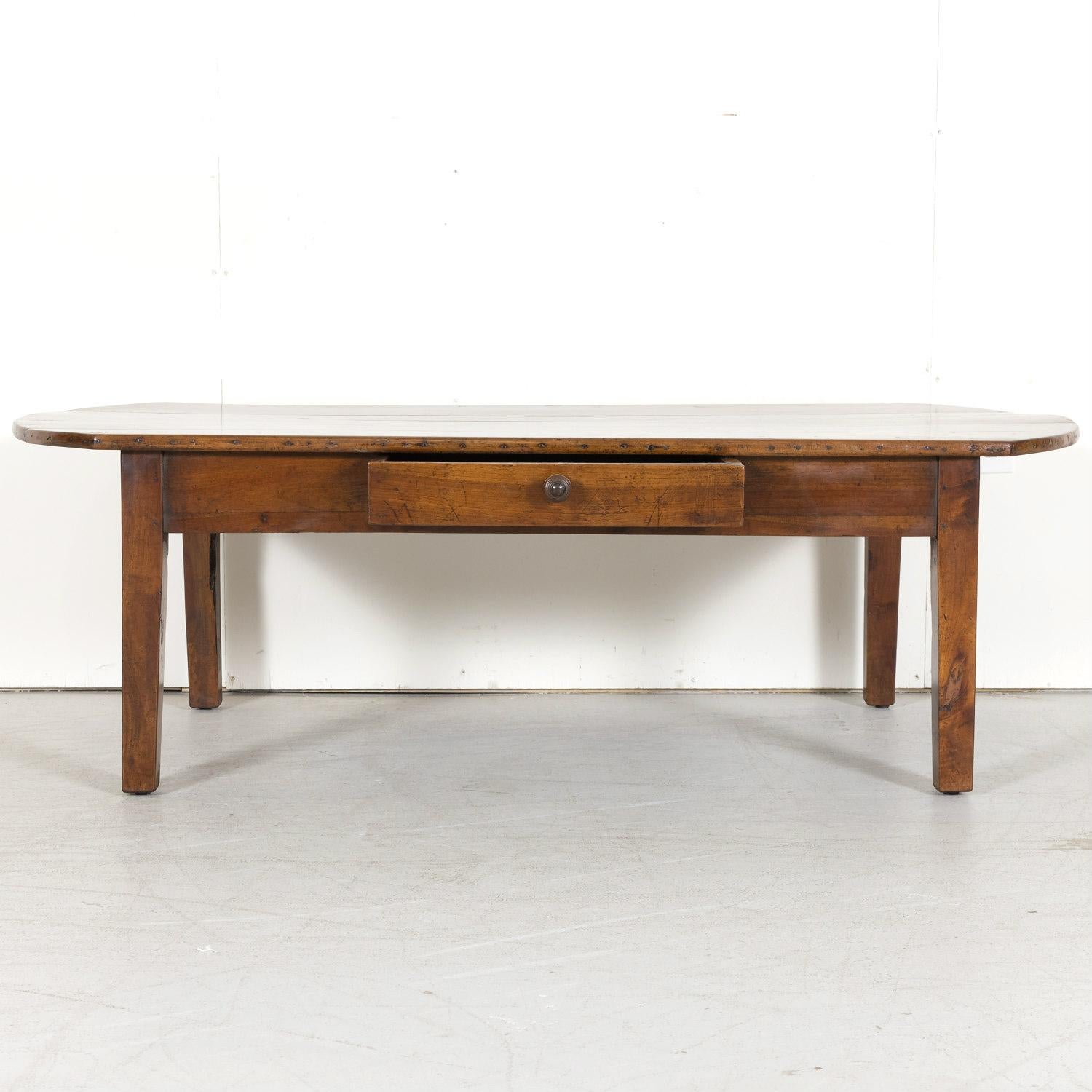 19th Century Country French Solid Cherry Oval Coffee Table with Drawer 2