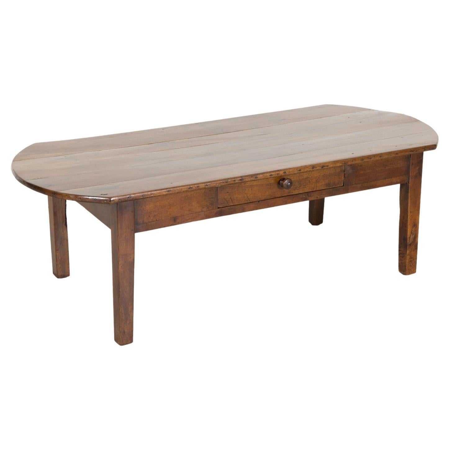 19th Century Country French Solid Cherry Oval Coffee Table with Drawer