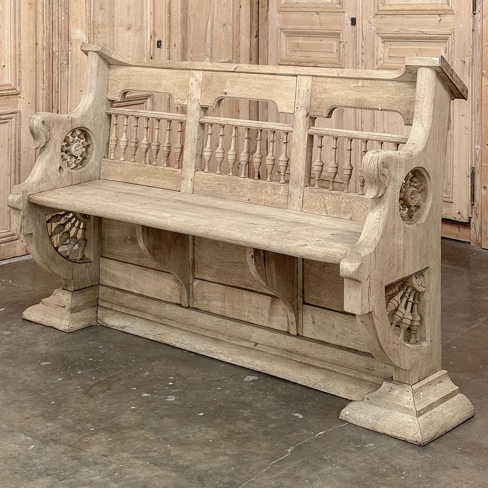 Stile provenzale Panca da sala a righe francese del XIX secolo ~ Pew in vendita