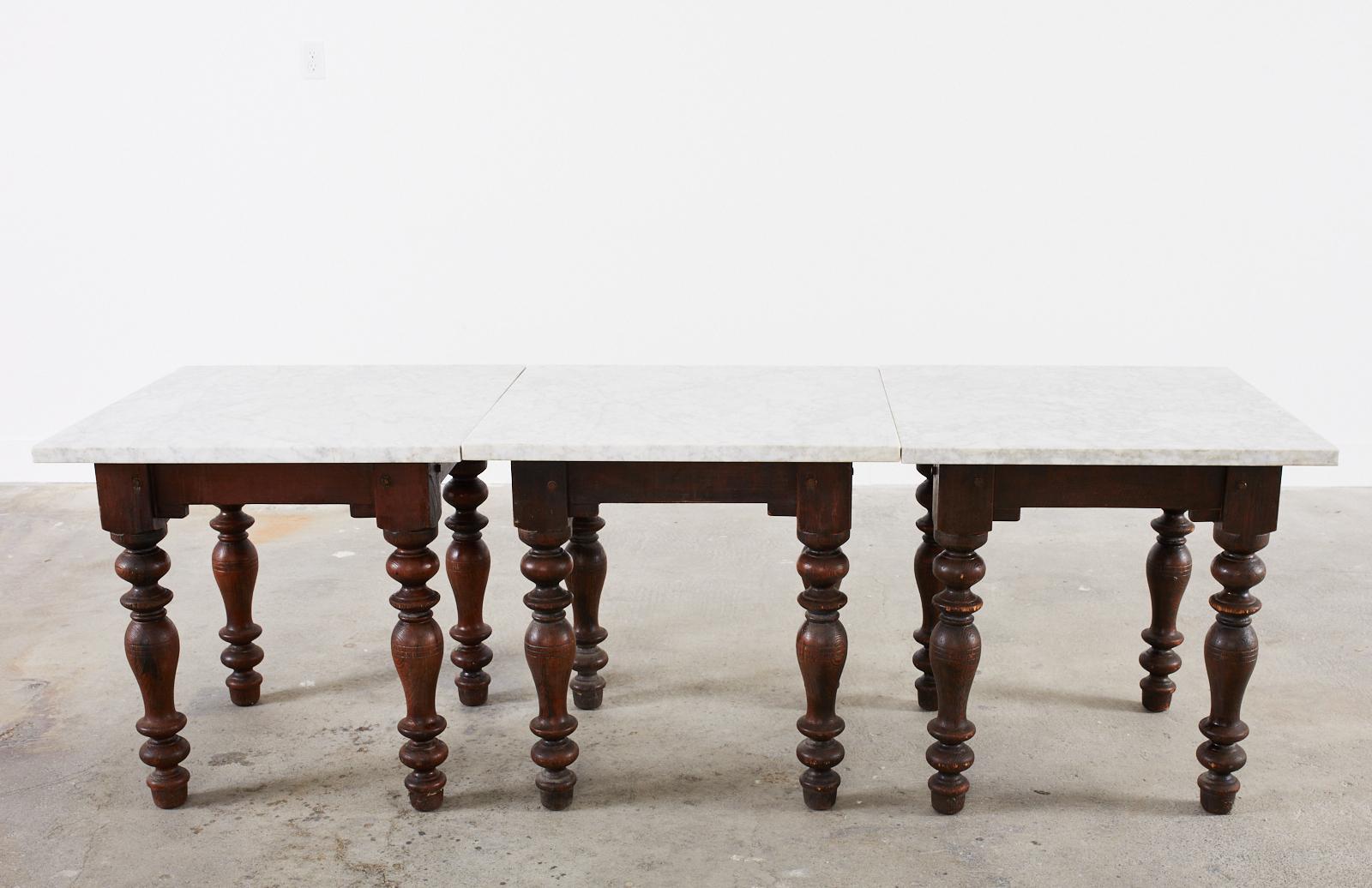 19th Century Country French Trio Marble Top Pastry Tables 1