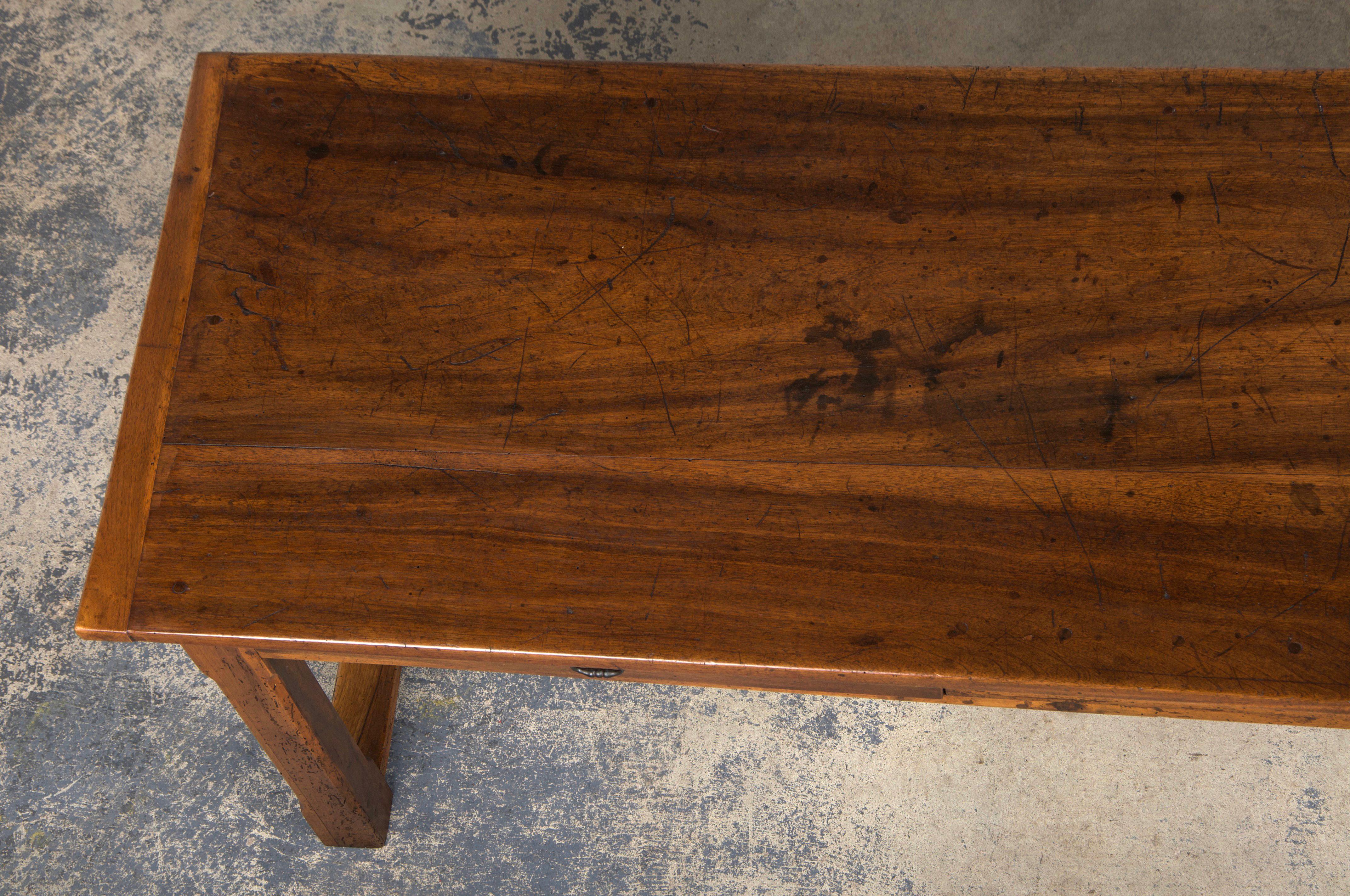 Chamfered 19th Century Country French Walnut Farmhouse Trestle Table
