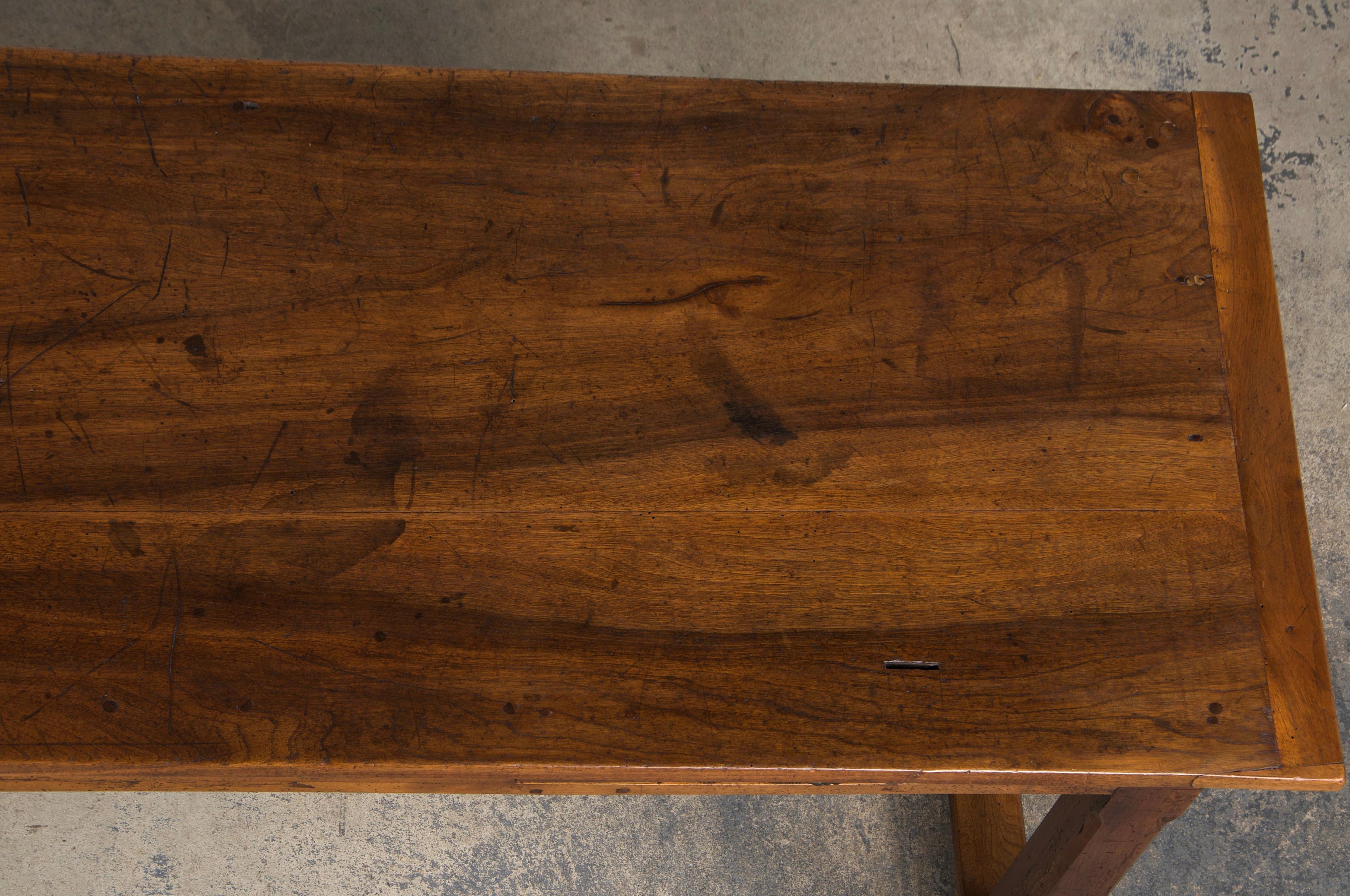 19th Century Country French Walnut Farmhouse Trestle Table In Good Condition In Astoria, NY