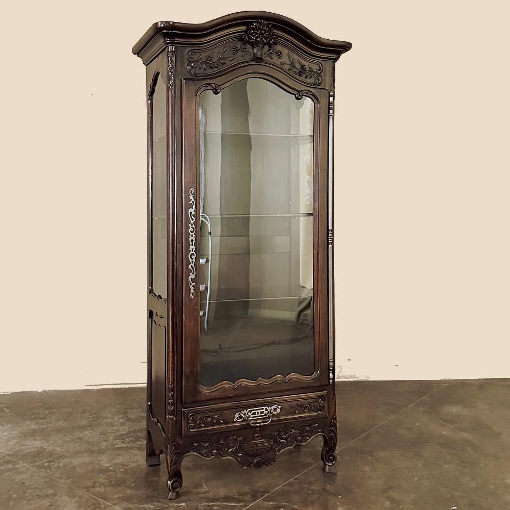 Hand-Carved 19th Century Country French Walnut Vitrine For Sale