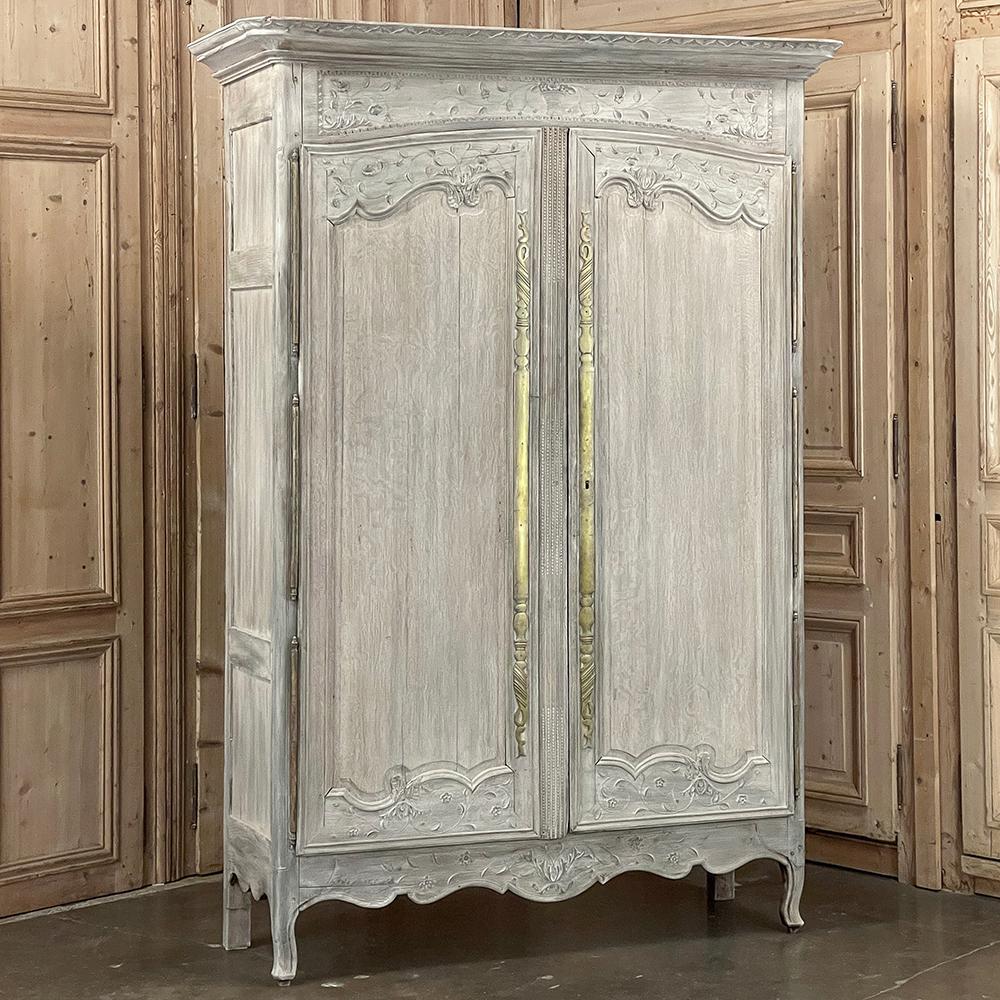 19th Century Country French Whitewashed Armoire from Normandie ~ Brittany exhibits characteristics typical of both regions, which are geographically next to each other on the north and western coast of the country.  Artisans were of course free to