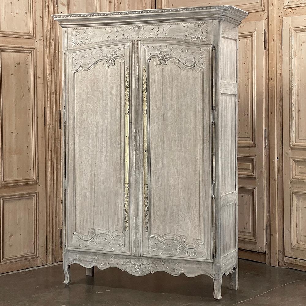 Hand-Carved 19th Century Country French Whitewashed Armoire from Normandie ~ Brittany For Sale