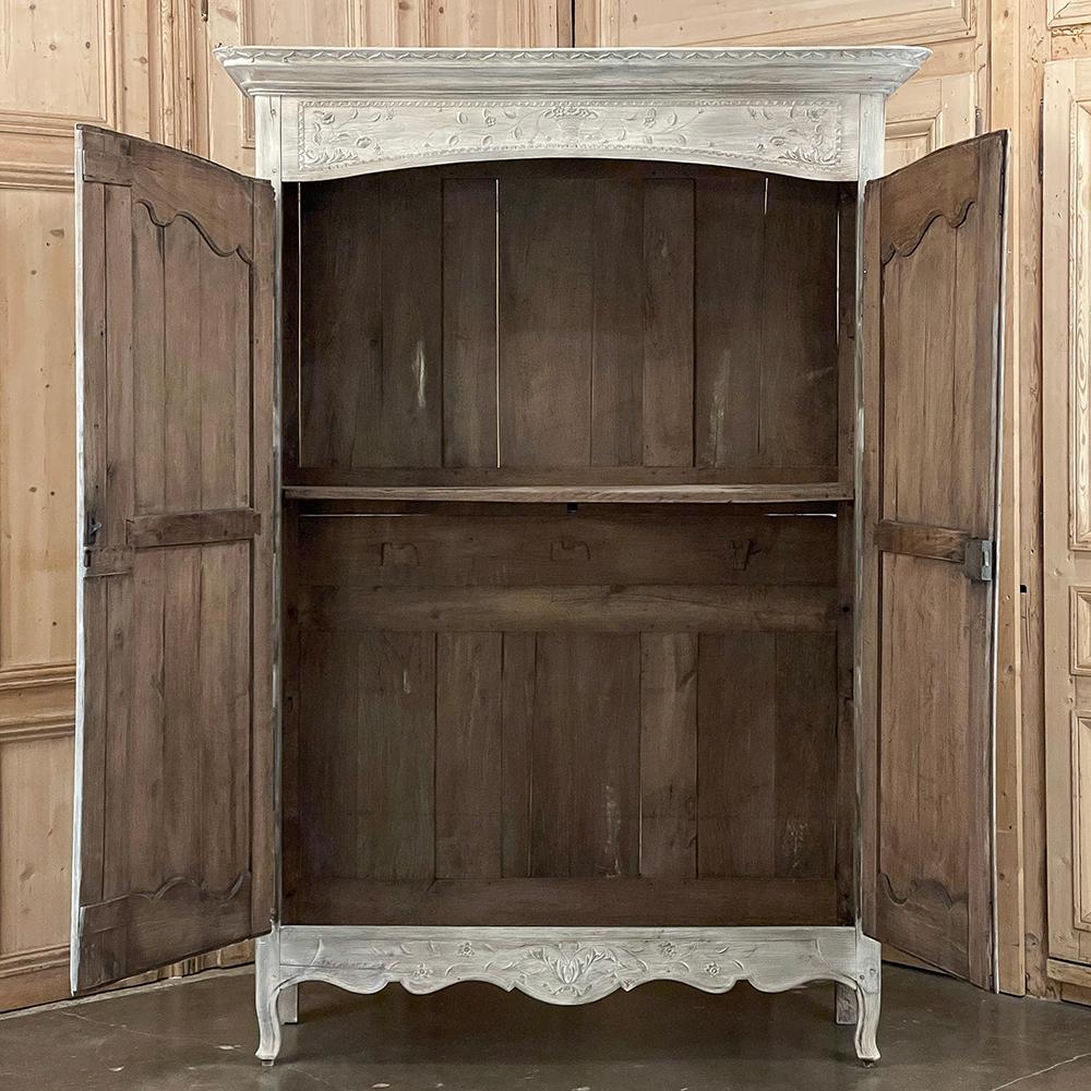 Brass 19th Century Country French Whitewashed Armoire from Normandie ~ Brittany For Sale