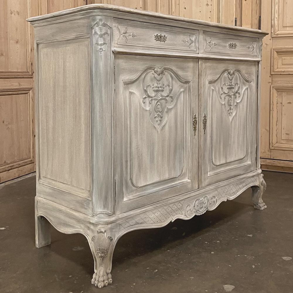 Hand-Carved 19th Century Country French Whitewashed Buffet For Sale