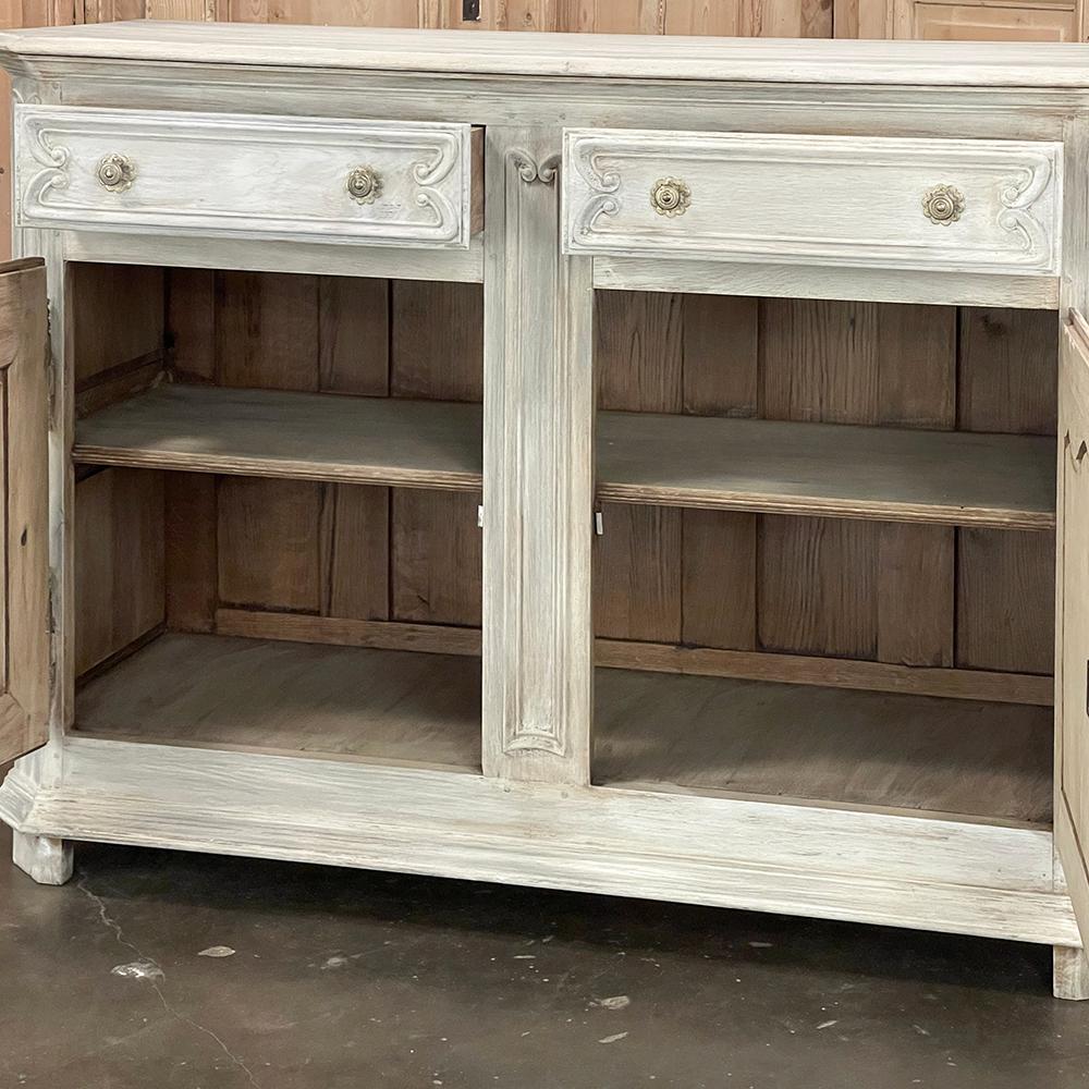 Brass 19th Century Country French Whitewashed Oak Buffet For Sale