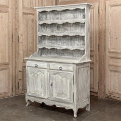 Vaisselier français du 19ème siècle blanchi à la chaux ~ Buffet ~ Armoire