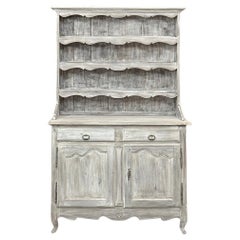 Vaisselier français du 19ème siècle blanchi à la chaux ~ Buffet ~ Armoire