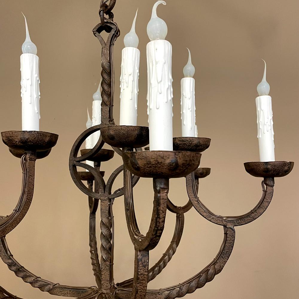 19th Century Country French Wrought Iron Chandelier For Sale 7