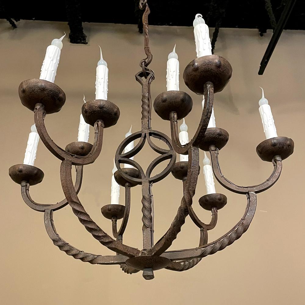 19th Century Country French Wrought Iron Chandelier For Sale 8