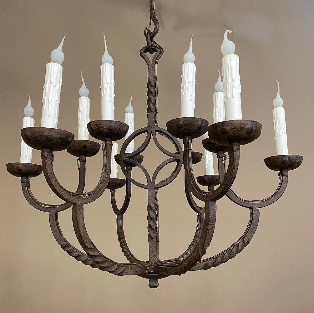 Rustic 19th Century Country French Wrought Iron Chandelier For Sale
