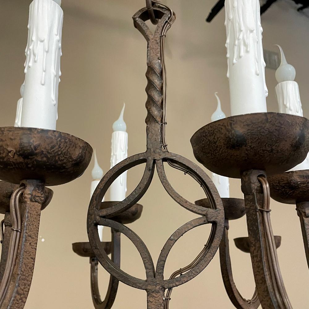 Hand-Crafted 19th Century Country French Wrought Iron Chandelier For Sale