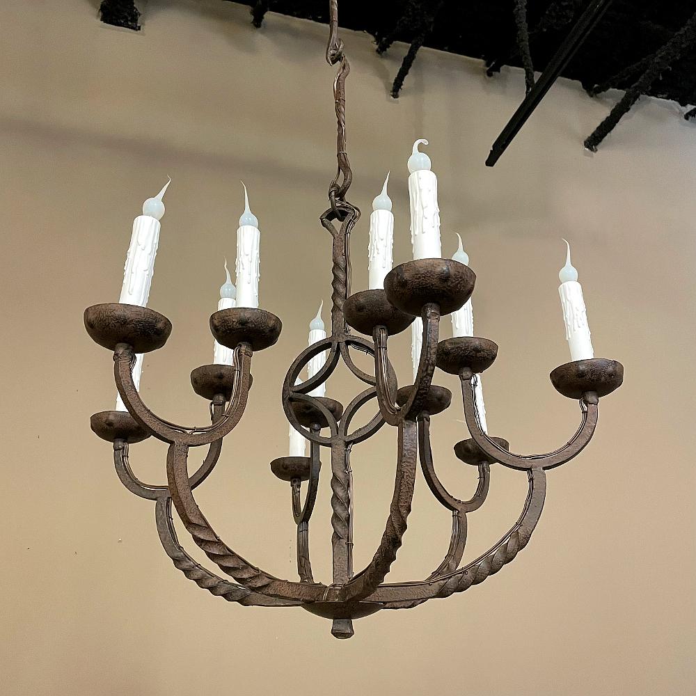 19th Century Country French Wrought Iron Chandelier In Good Condition For Sale In Dallas, TX