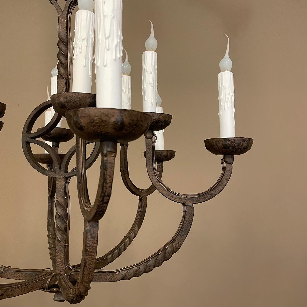 19th Century Country French Wrought Iron Chandelier For Sale 1