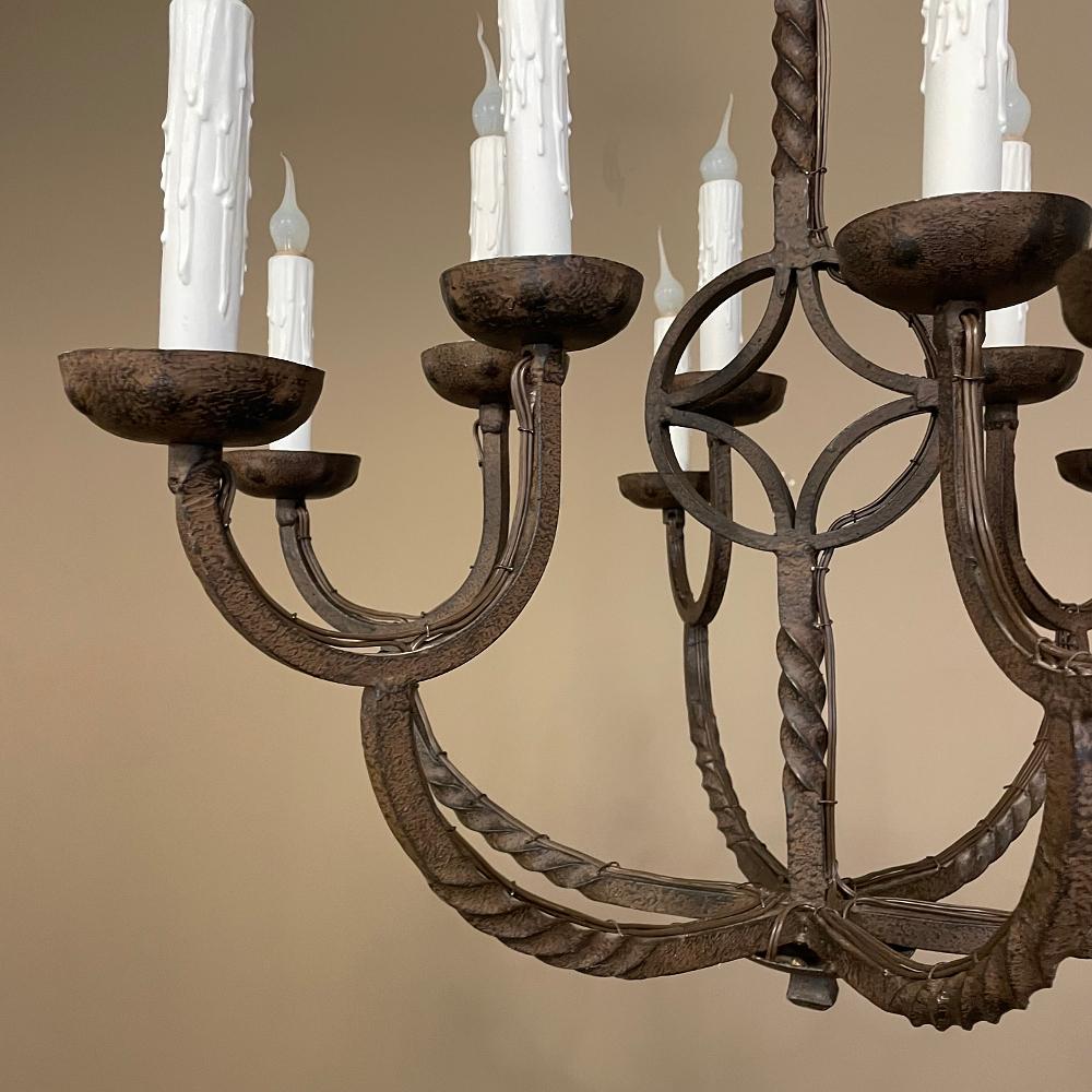 19th Century Country French Wrought Iron Chandelier For Sale 2