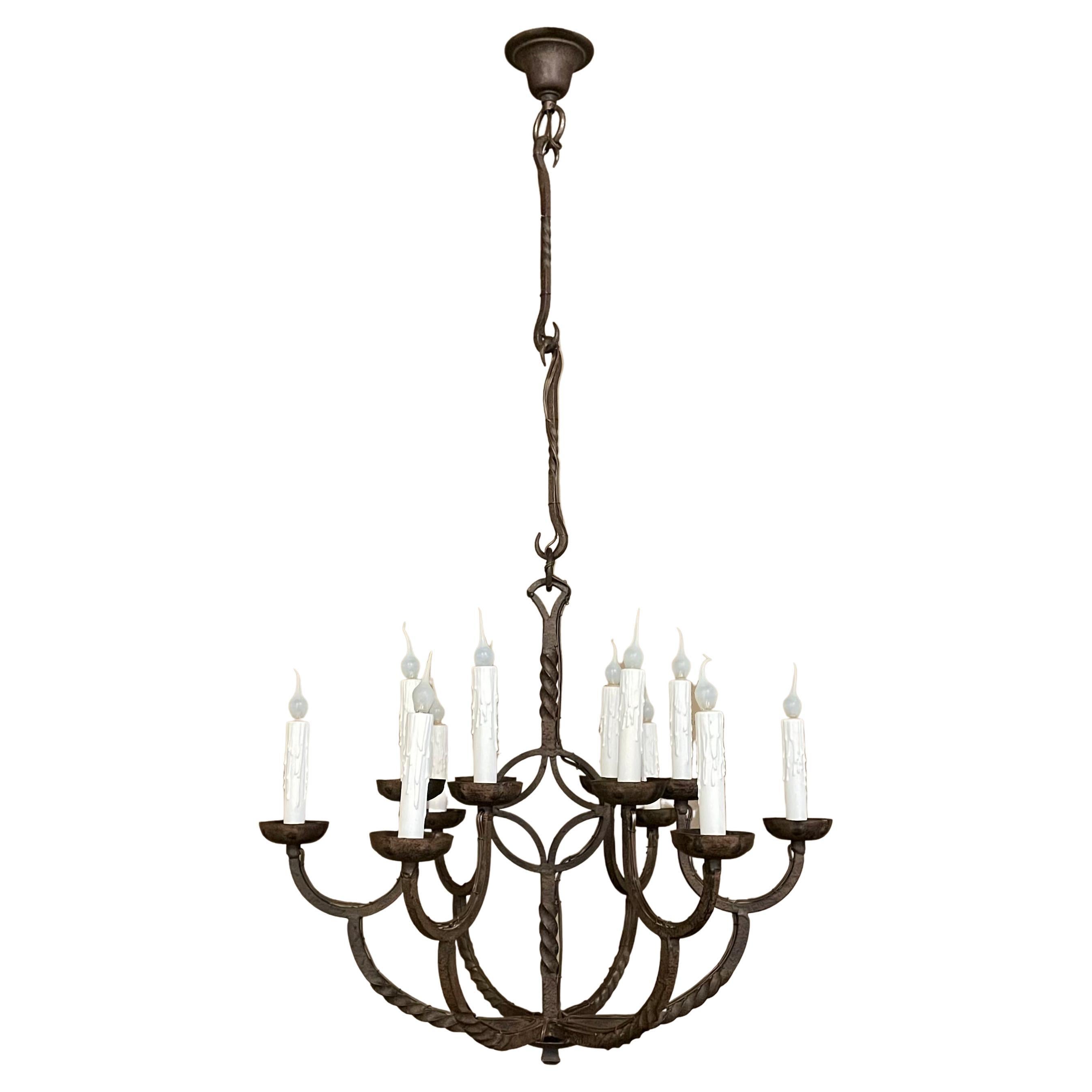 19th Century Country French Wrought Iron Chandelier