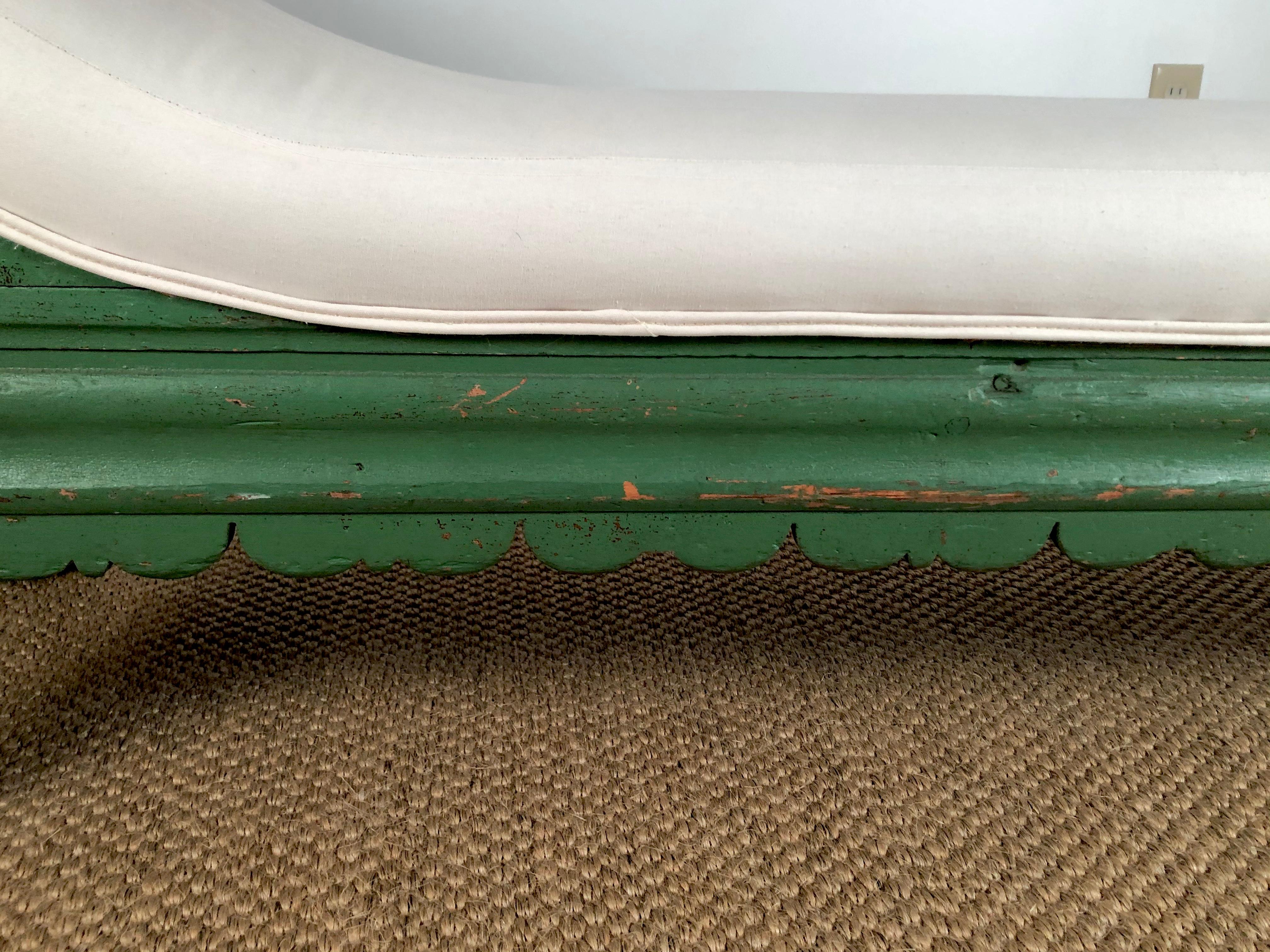 American 19th Century Country Green Painted Carved Wood Chaise Lounge